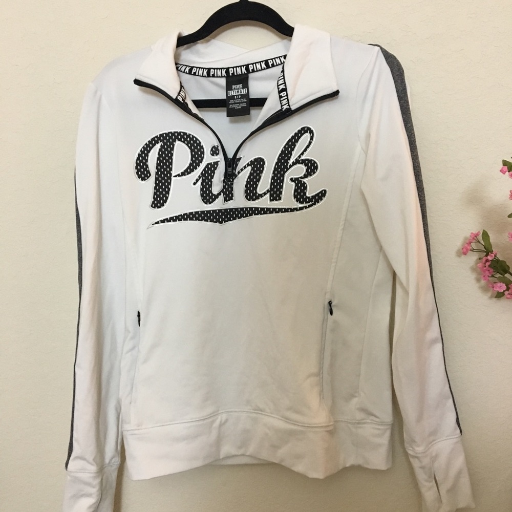 VS Pink White Zipup Pullover